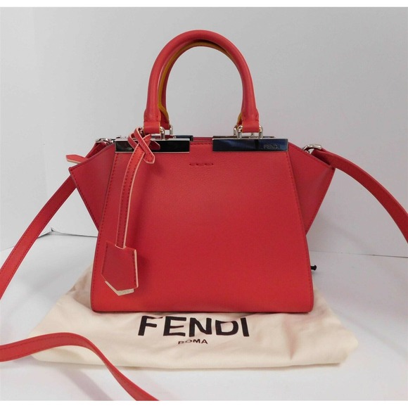 Fendi 3 Jours‎ Red Leather Mini Tote Crossbody Bag Italy - Picture 1 of 9